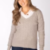 Rydale Ladies V Neck Cable Knit Jumper - Emma - Soft Grey