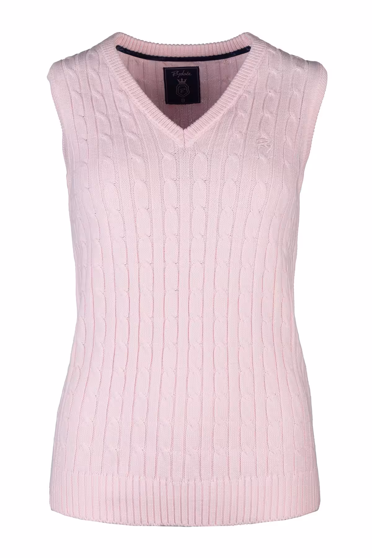 Rydale Ladies V Neck Cable Knit Vest- Emma - Soft Pink Rydale Ladies V Neck Cable Knit Vest- Emma - Soft Pink