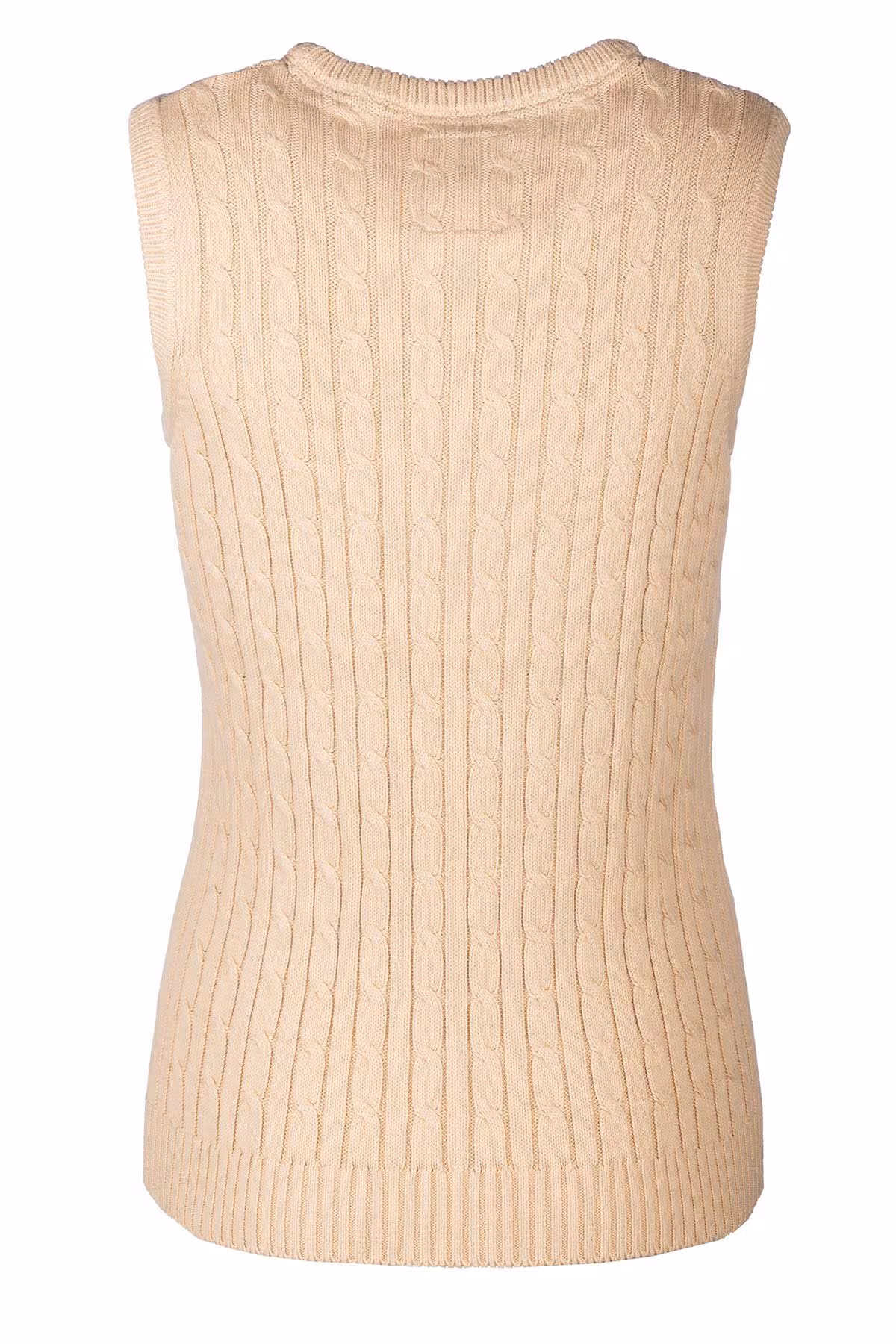 Rydale Ladies Crew Neck Cable Knit Vest - Emma - Beige rear view Rydale Ladies Crew Neck Cable Knit Vest - Emma - Beige rear view
