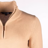 Rydale Ladies Quarter Zip Jumper - Ellie - Camel quarter-zip detail