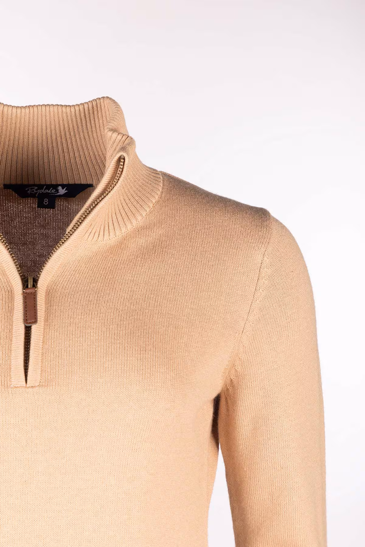 Rydale Ladies Quarter Zip Jumper - Ellie - Camel quarter-zip detail Rydale Ladies Quarter Zip Jumper - Ellie - Camel quarter-zip detail
