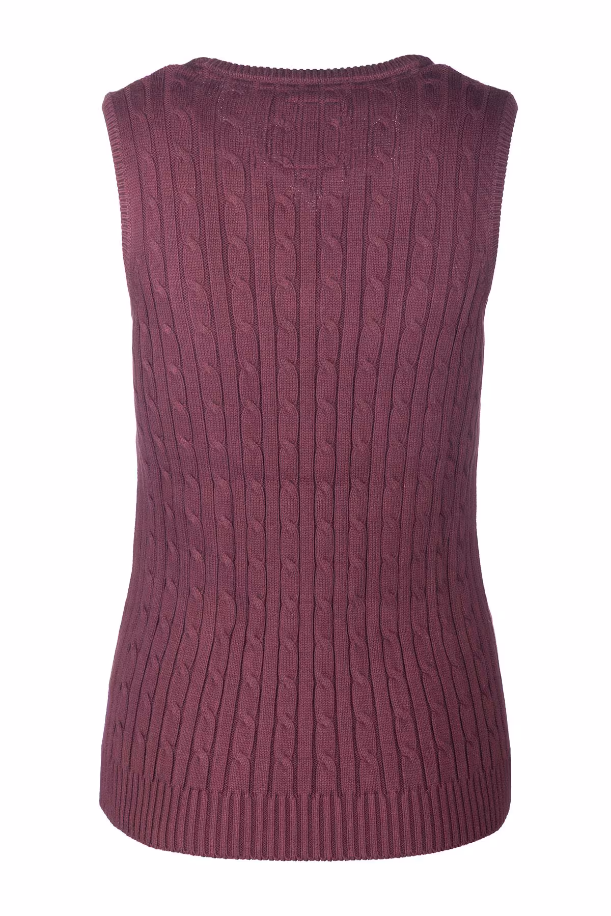 Rydale Ladies V Neck Cable Knit Vest - Emma - Emma Burgundy rear view Rydale Ladies V Neck Cable Knit Vest - Emma - Emma Burgundy rear view