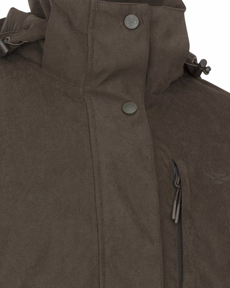 Hoggs of Fife Ardross Pro Ladies Waterproof Field Jacket in Dark Olive, zip detail view