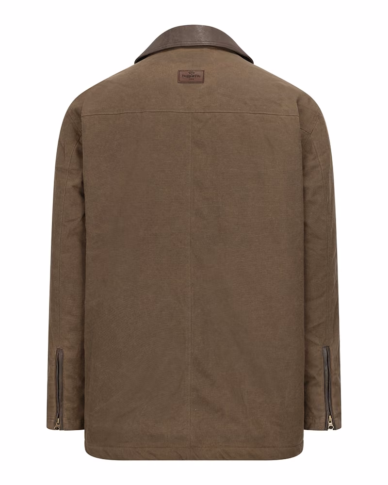 Hoggs of Fife Balerno Waxed Canvas Barn Coat in Rock, rear view