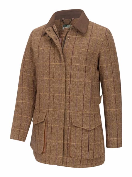 Hoggs of Fife Eden Technical Tweed Field Coat in Bracken/Blackberry, front view
