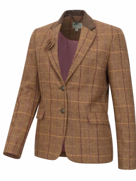 Hoggs of Fife Eden Tweed Hacking Jacket in Bracken/Blackberry, front view