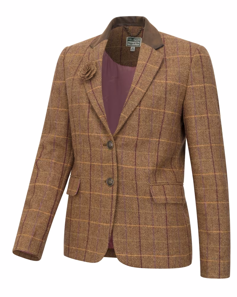 Hoggs of Fife Eden Tweed Hacking Jacket in Bracken/Blackberry, front view