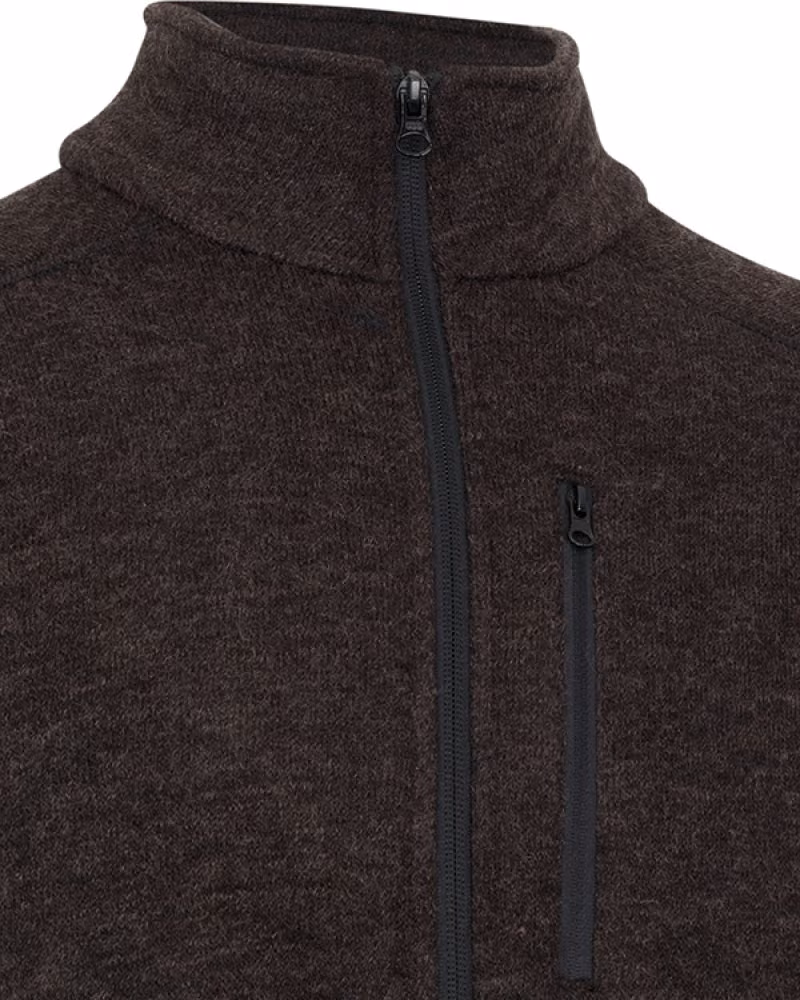 Hoggs of Fife Gairloch Knitted Fleece Lined Jacket in Bracken, zip detail view
