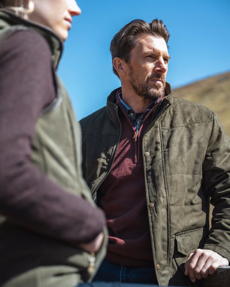 Hoggs of Fife Glenesk Quilted Jacket in Loden, lifestyle view