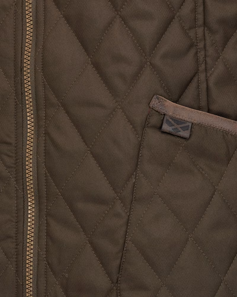 Hoggs of Fife Ladybank Ladies Quilted Gilet in Forest Green, pocket detail view