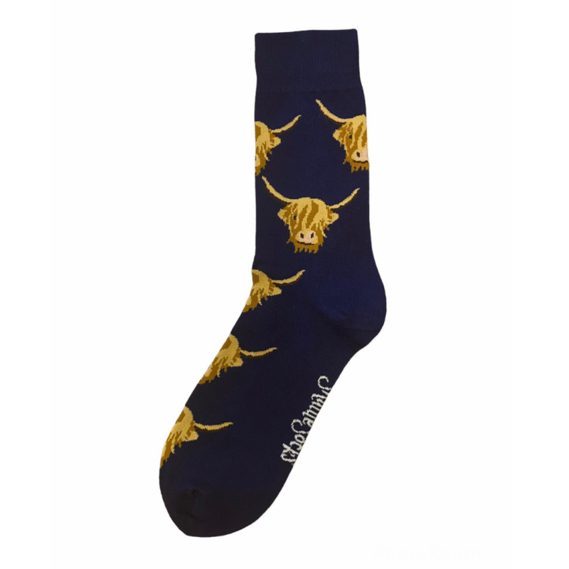 Shuttle-Socks-Crew-Highland-Cow-Navy Shuttle-Socks-Crew-Highland-Cow-Navy